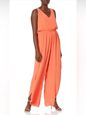 Cupcakes & Cashmere Coral V-Neck Wide-Leg Sleeveless Jumpsuit